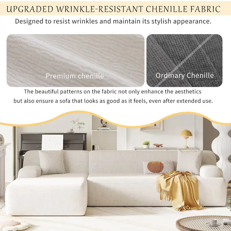 111 Polyester L-Shape Modular Sectional Sofa with High-Density Foam, 27 Deep Seat and Anti-Wrinkle Chenille Fabric