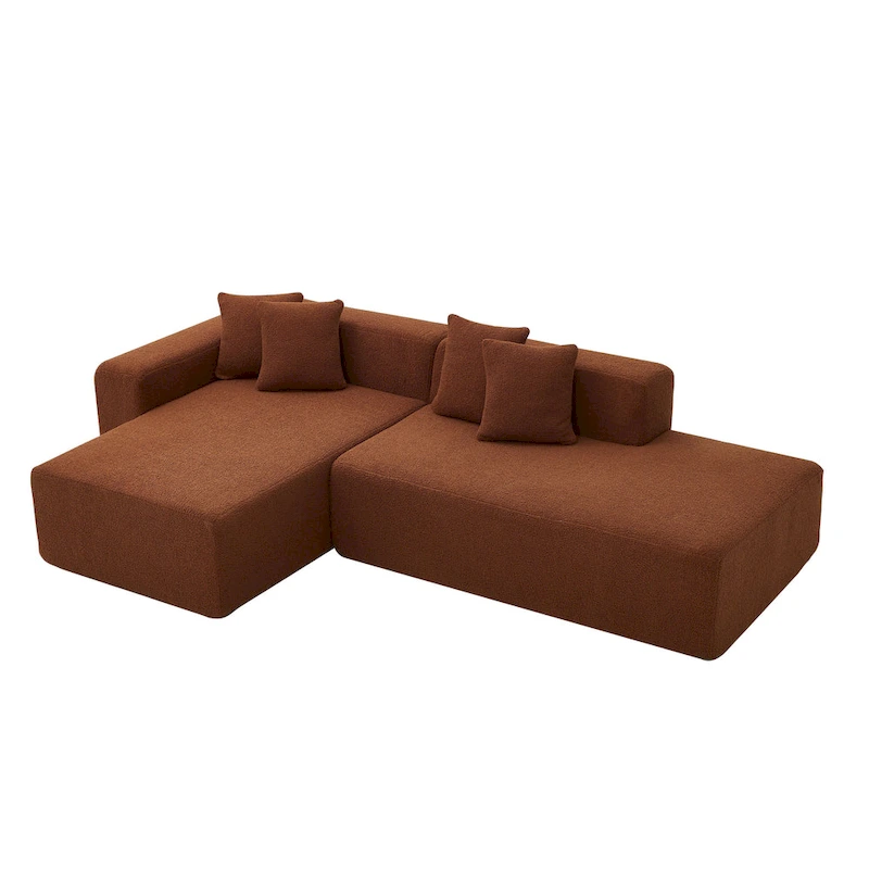 105.51 Modern L-Shape 5 Seater Modular Sectional Sofa Couch with Chaise Lounge, in Soft Lambswool Sherpa Fabric