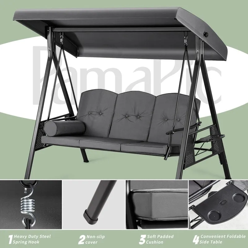 3-Person Metal Patio Swing with Canopy and Cushions - N/A