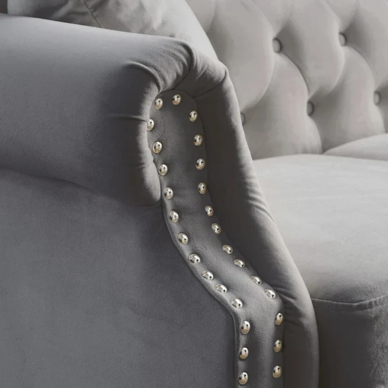 79 Chesterfield Sofa Grey Velvet for Living Room, 3 Seater Sofa Tufted Couch with Rolled Arms and Nailhead