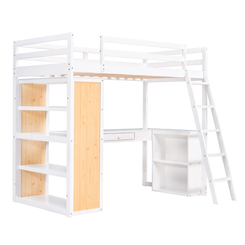 Twin Loft Bed with Desk and Shelves