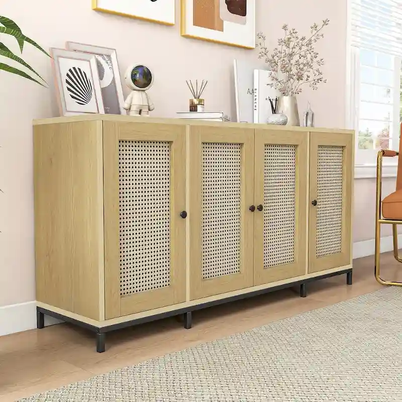 59 Wide 4 Door Wood Sideboard Storage Cabinet with Shelves - 59in