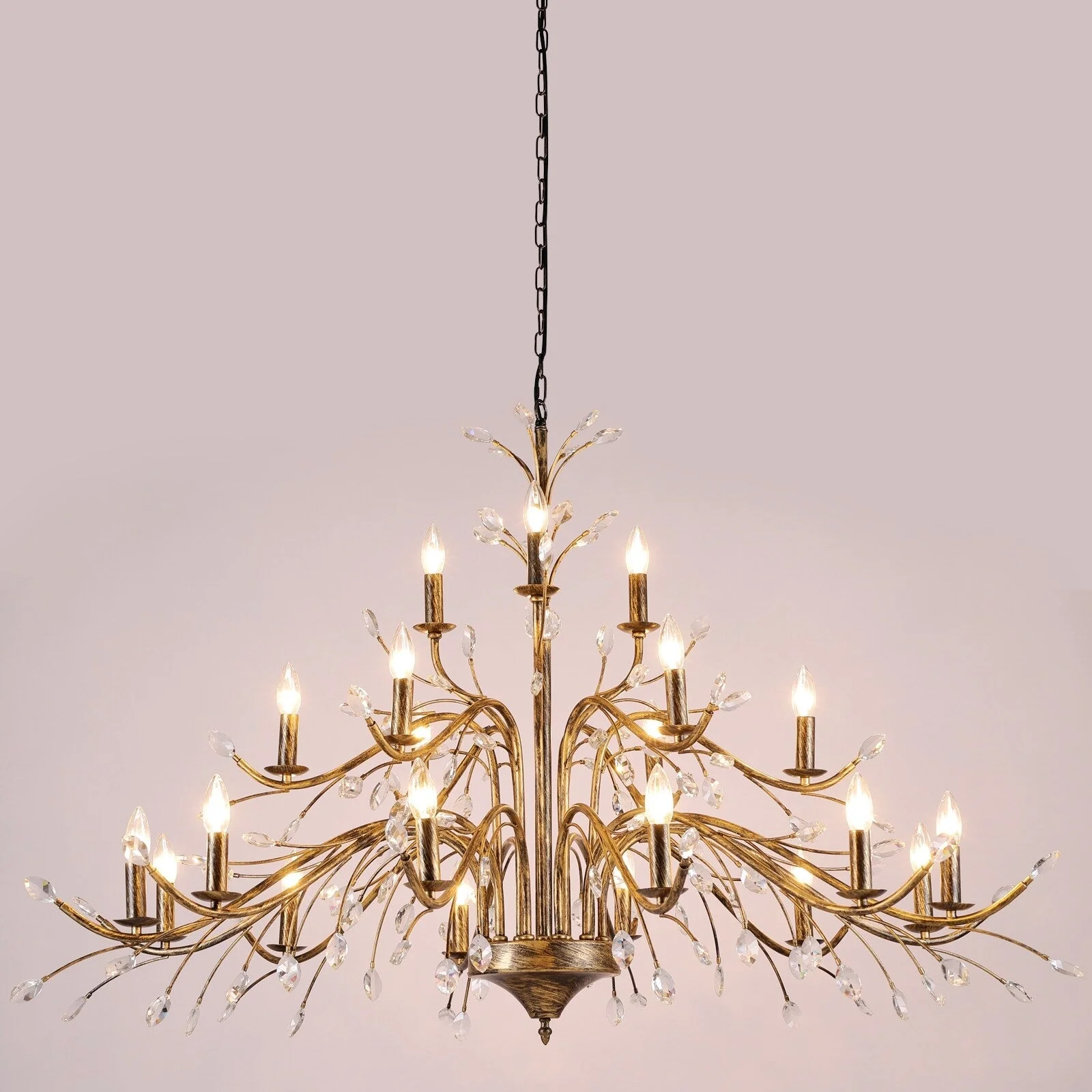 Farmhouse Retro Tree Branch Crystal Chandelier Candle-Style Pendant Light