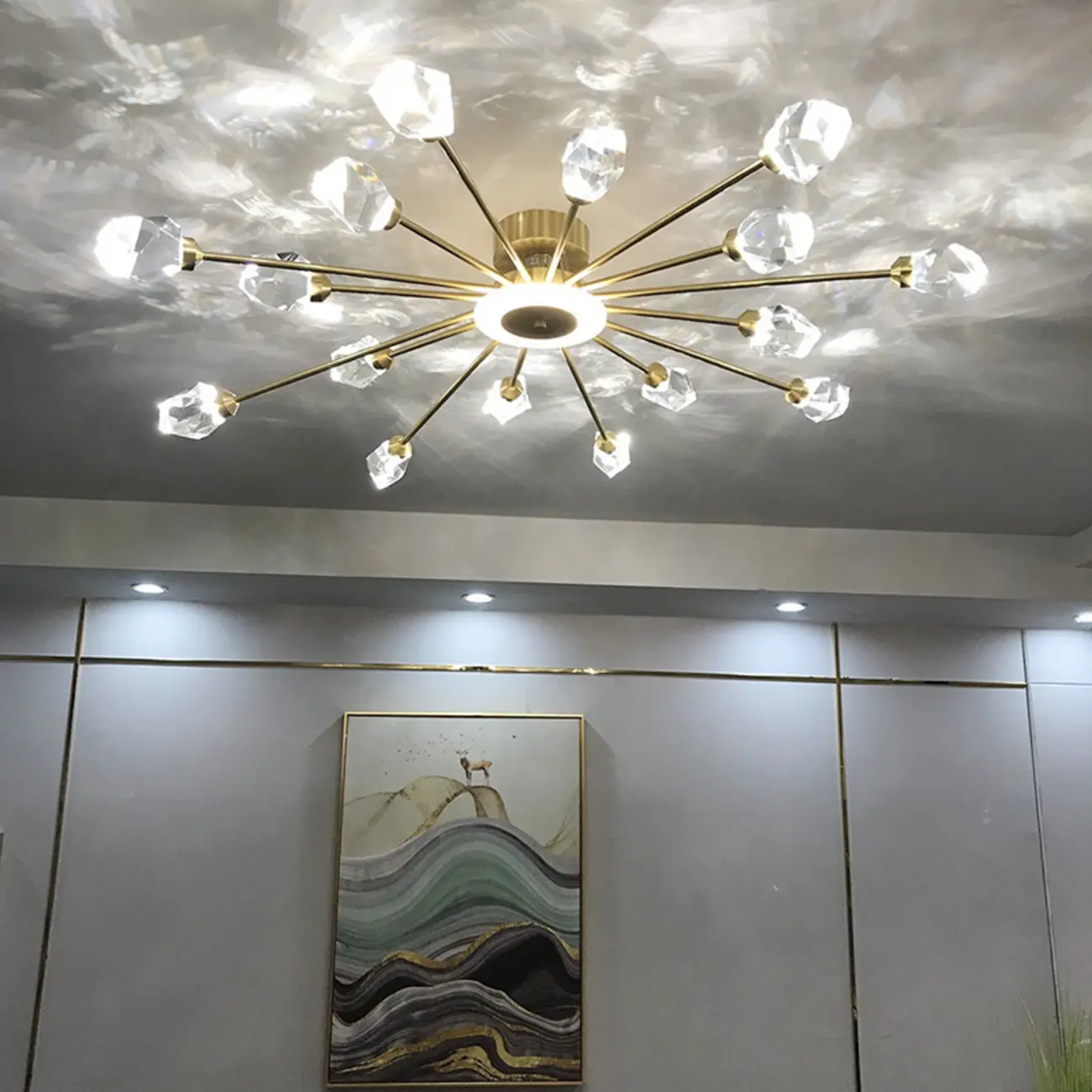Gold Sputnik Crystal Semi Flush Dimmable LED Ceiling Light