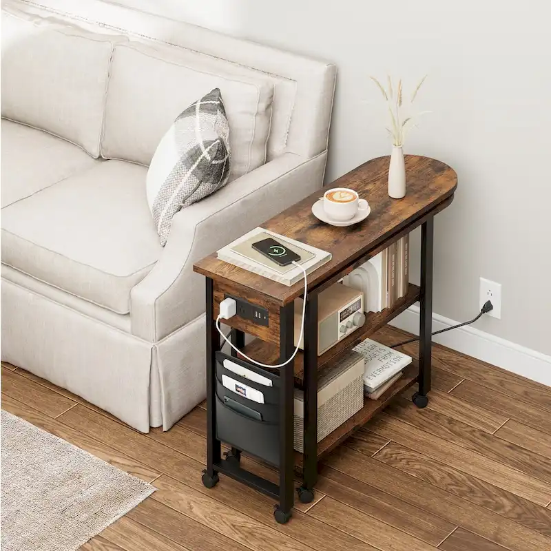 End Table Rotating Sofa Side Table with Charging Station