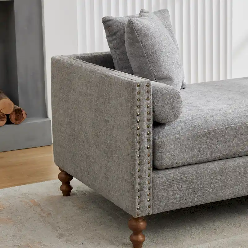 75.2 Chenille 3-Seater Sleeper Sofa with 4 Throw Pillows And 2 Bolsters