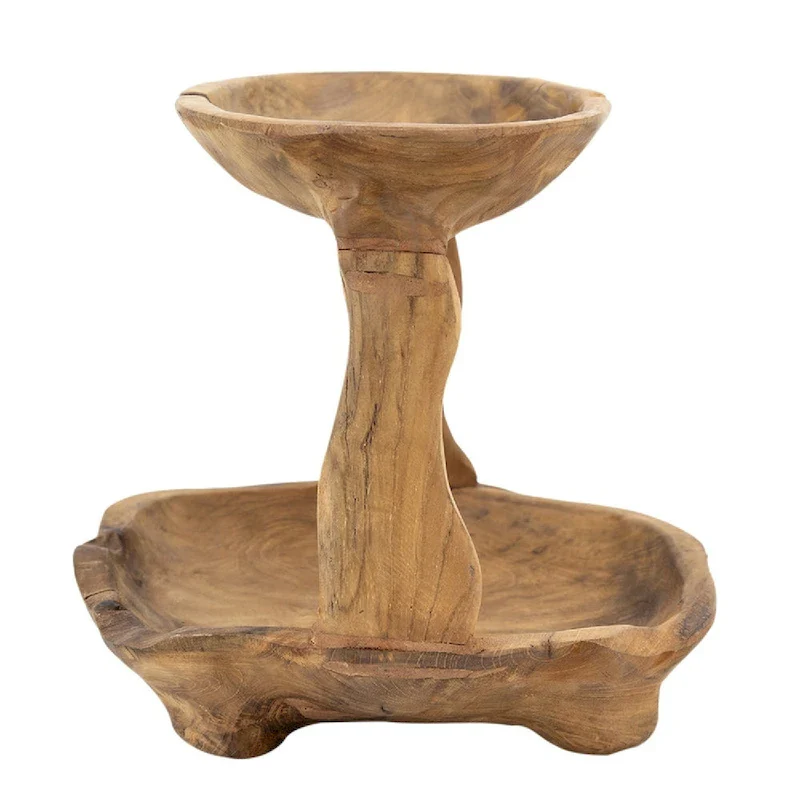 A&B Home 2-Tiered Teak Tray