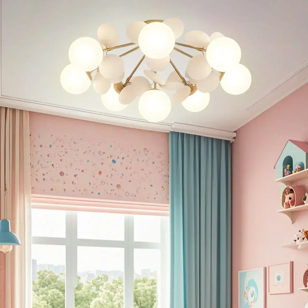 Modern Bedroom Glass Ball Semi Flush Mount Ceiling Light