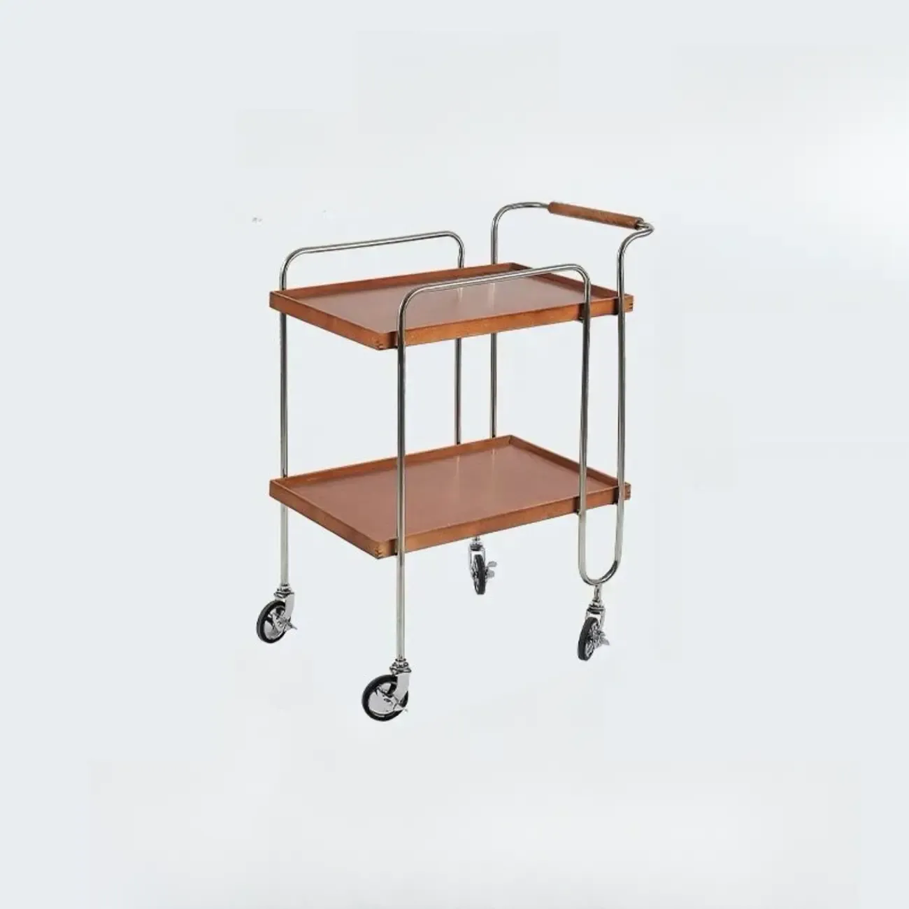 Brown Modern 2-Shelf Wood Rectangular Rolling Side Table