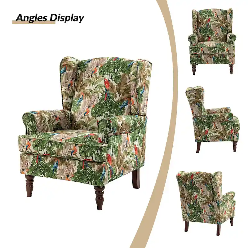 Epimethis Traditional Fabric Accent Wingback Armchair with Turned Legs by HULALA HOME