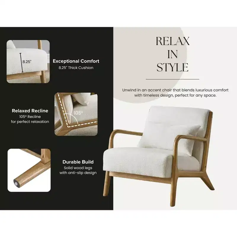 Roundhill Furniture Eterna Mid-Century Modern Style Accent Chair with Removable Lumbar Pillow
