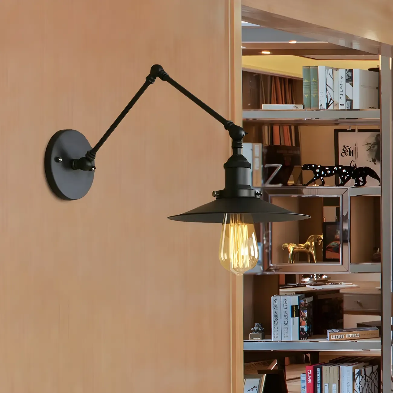 Industrial Metal Flat-Shade Swing Arm Wall Light