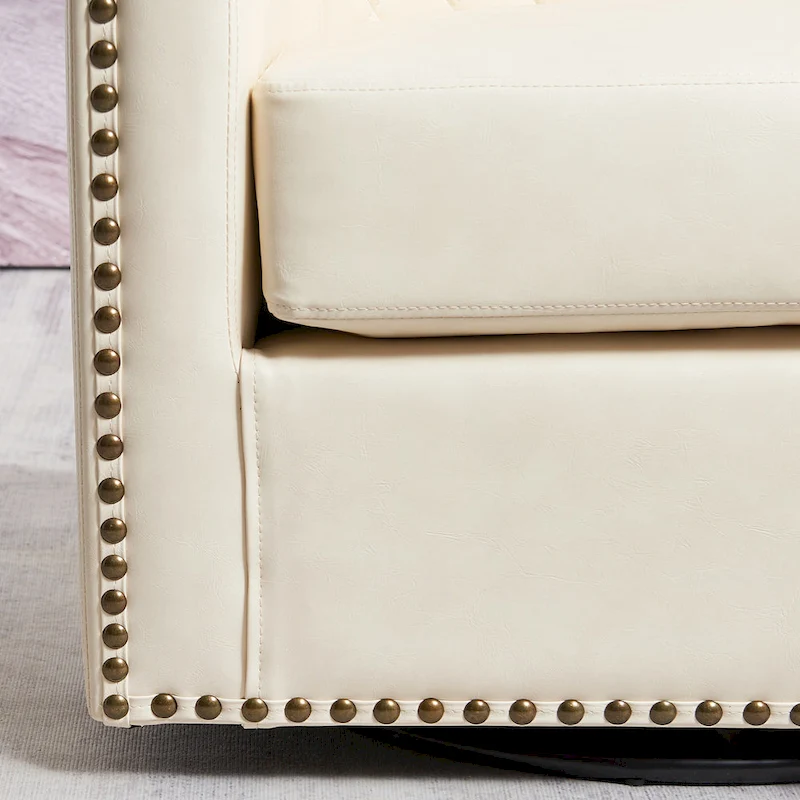 KINWELL 29 Wide Tufted PU Leather Swivel Barrel Chair (Set of 2)