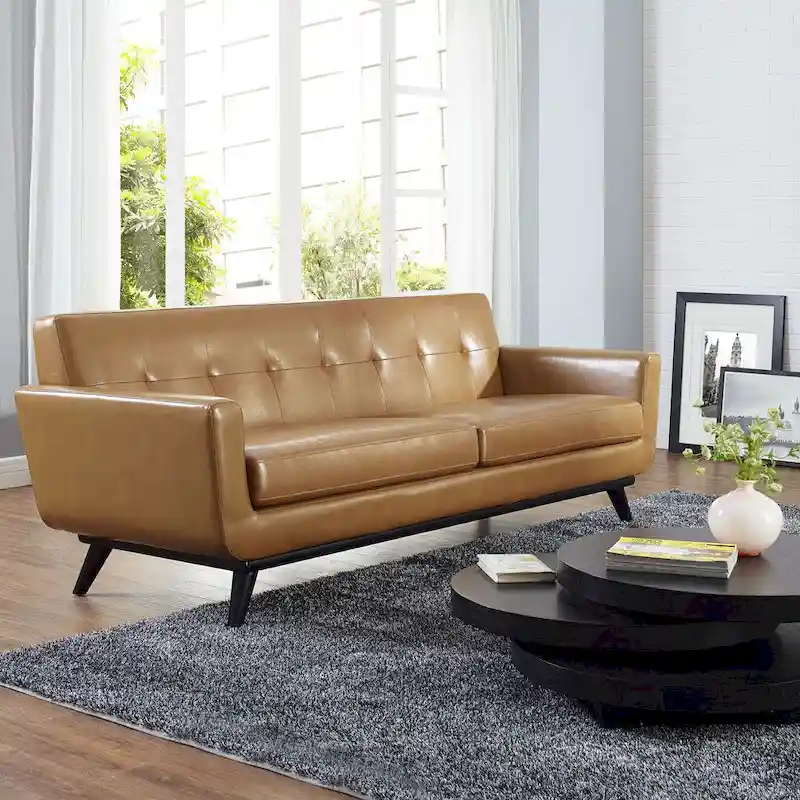 Carson Carrington Ringsaker Tan Leather Mid-century Sofa
