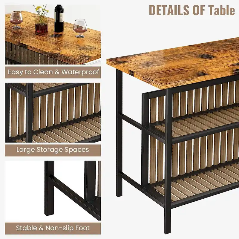 Mieres Kitchen Island with 2 Stools and Open Shelves