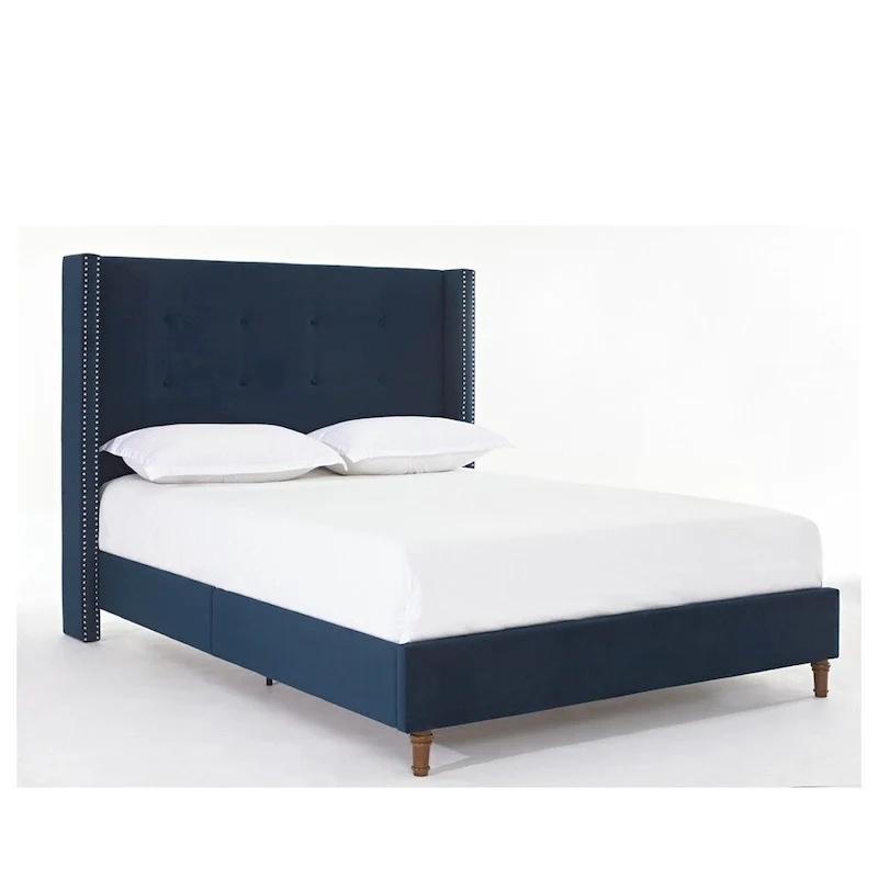 Velvet Upholstered Queen Bed - Wingback with Nailhead Trim