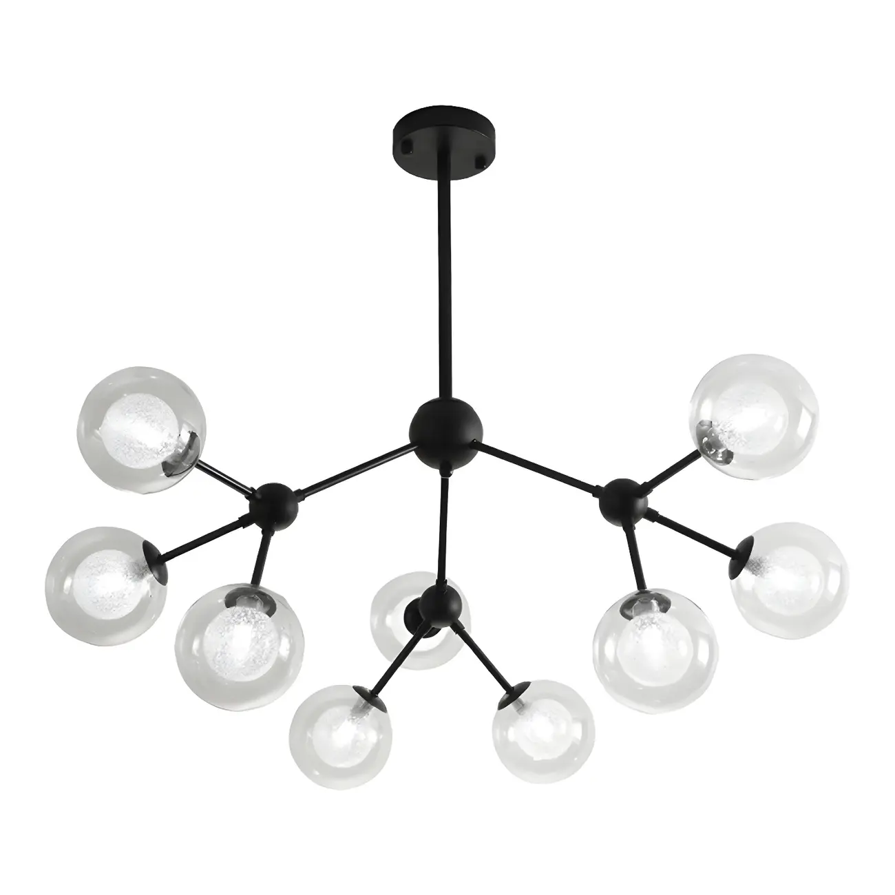 Modern Industrial Sputnik Black Glass 9-18 Light Chandelier