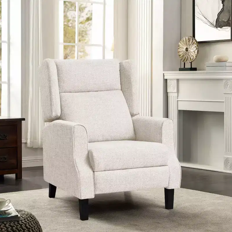 Subrtex Push Back Recliner Chair, Modern Upholstered Manual Wing Chair