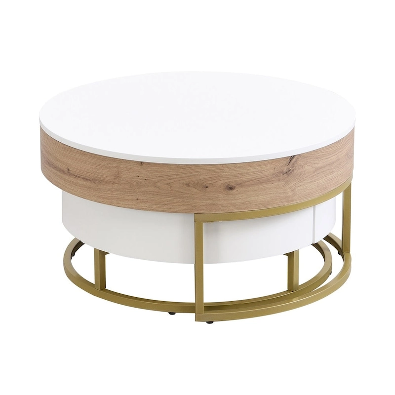 Merax Modern Round Lift-top Nesting Coffee Tables with 2 Drawers