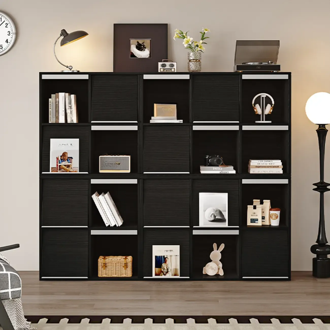 Modern Black Wood Cube Storage Shelf Modular Bookcase