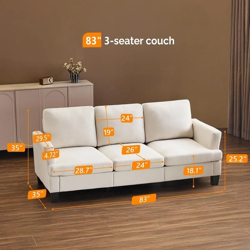 83.5 Upholstered Square Arm Suede Sofa