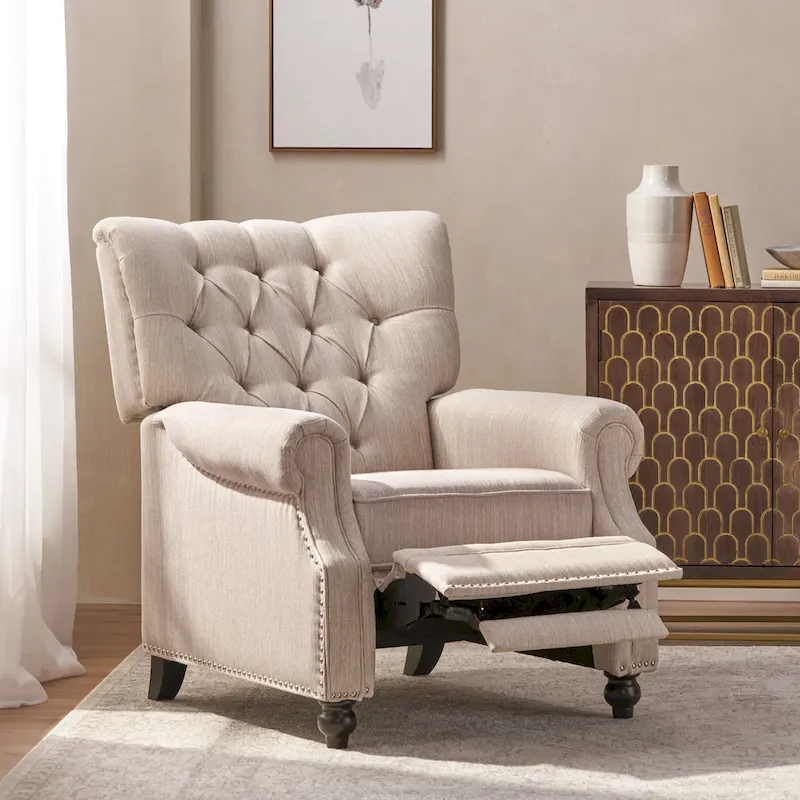 Push Back Recliner, Footrest, Button Back, Nailhead Trim