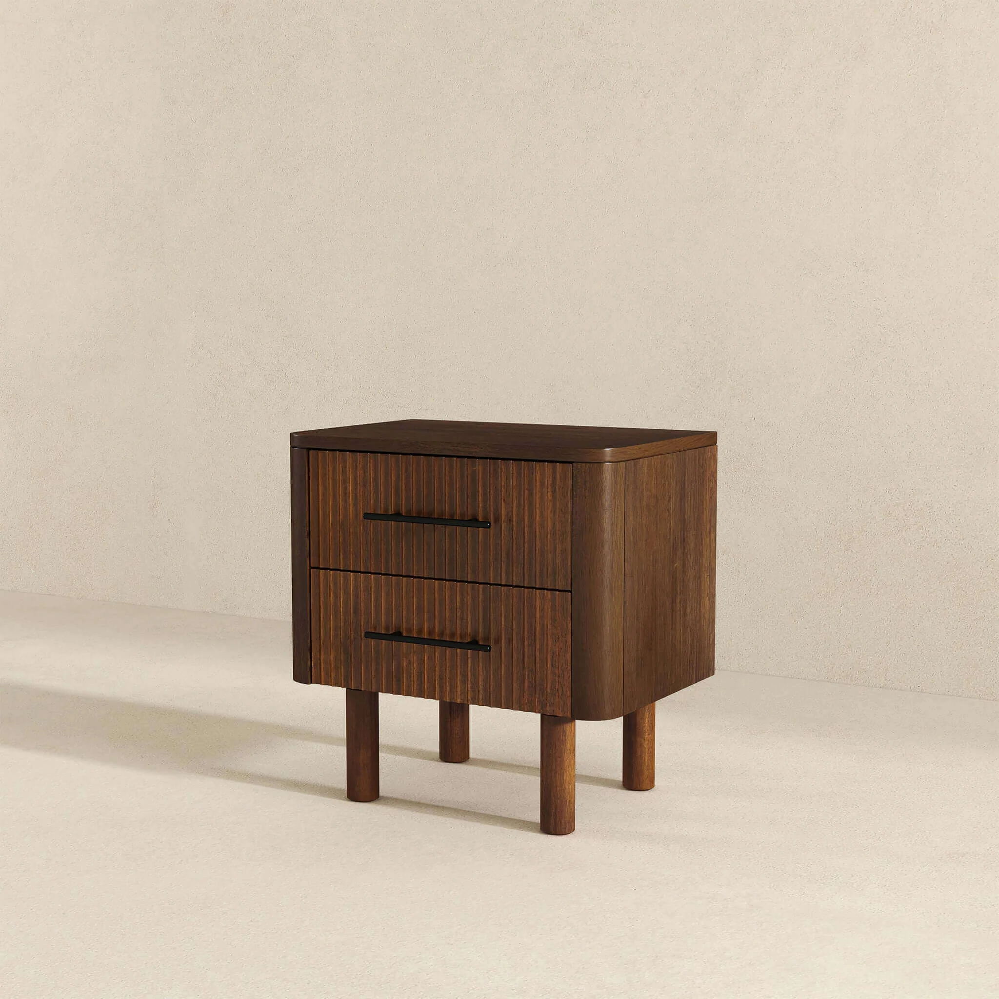 Logan Mid Century Modern Reeded Nightstand with 2 Drawers