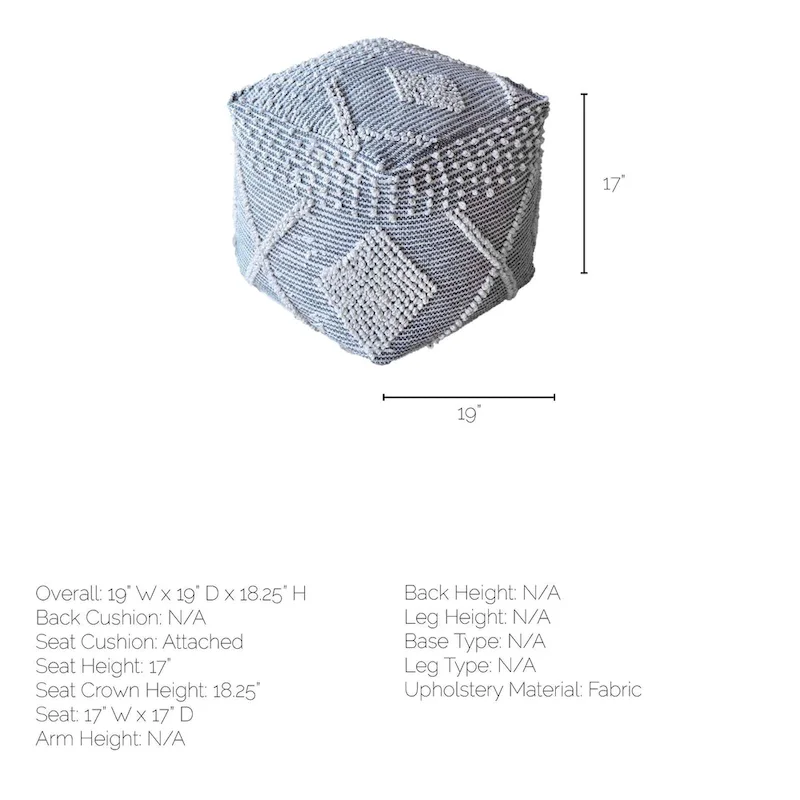 Brinket Gray/Cream Polyester Handwoven Square Pouf