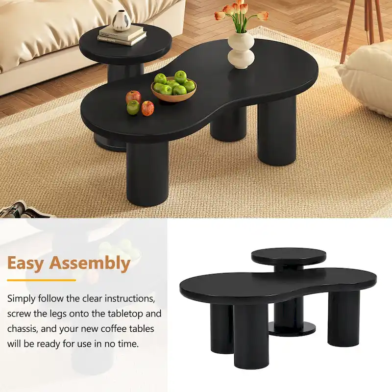 Set of 2 Nesting Cloud Coffee Table with Round Small Side Table