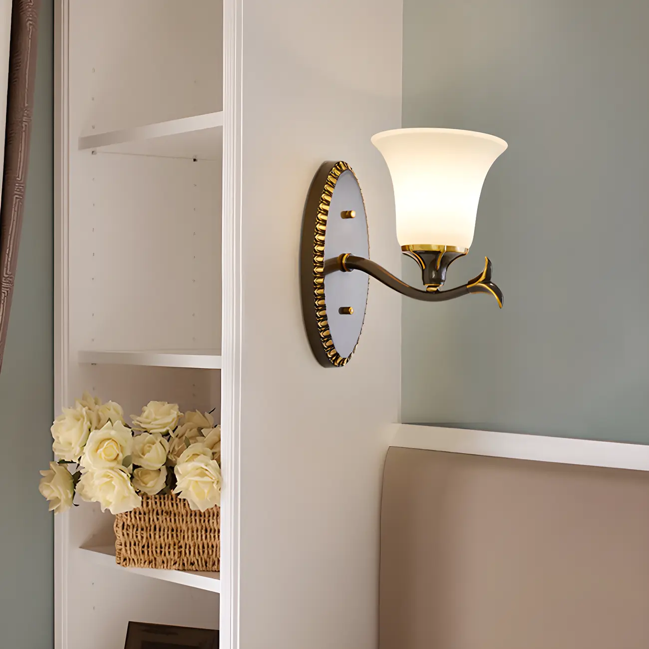 10 to 14 Inch  Brass Wall Sconce with Glass Shade for Bedroom