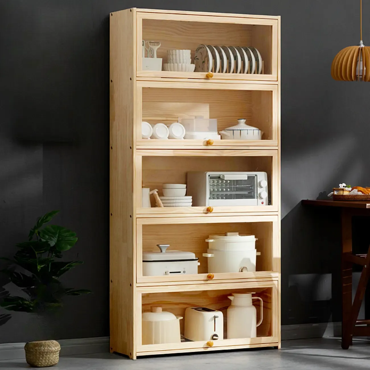 Kitchen Natural Wooden Multi-Shelf China Cabinet