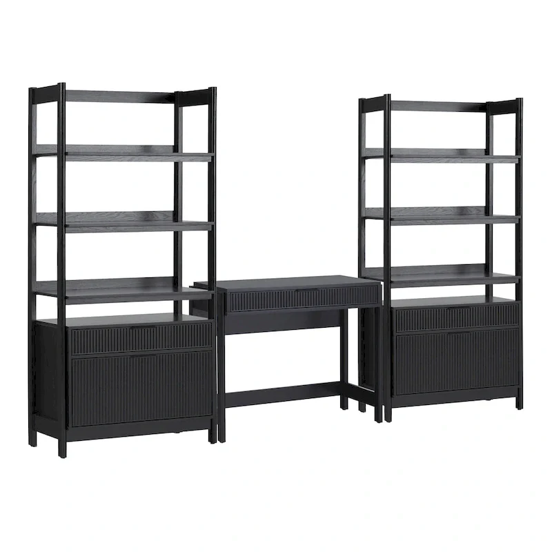 3-Piece Writing Desk Set with 2 Wide Bookcases