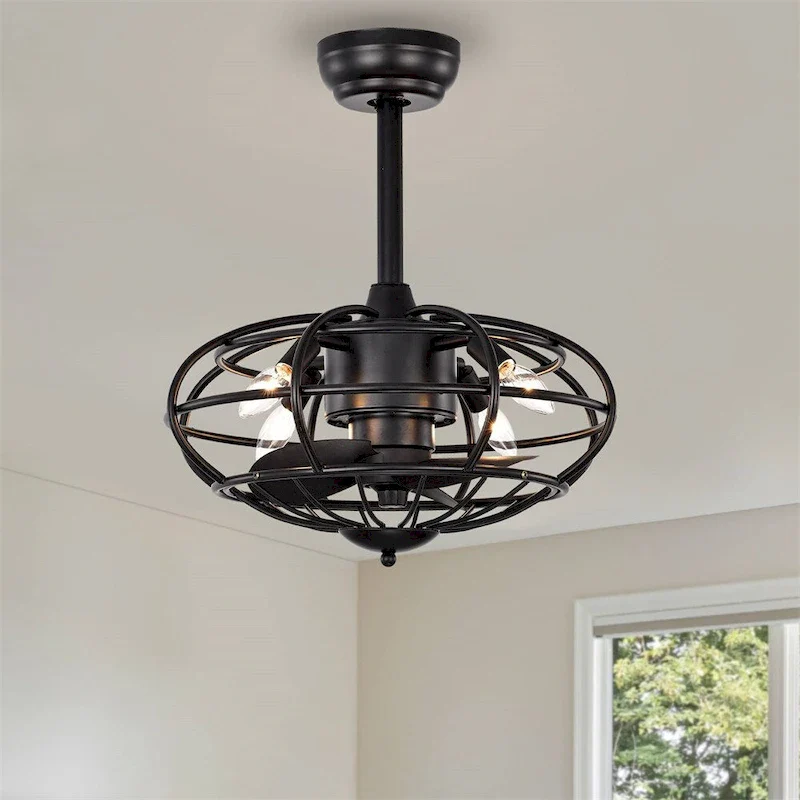 3 Speeds Reversible Caged Ceiling Fan with Remote and Timer
