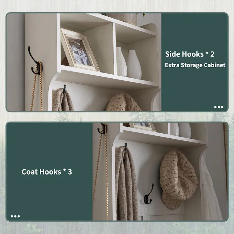 23 Wide Farmhouse Entryway Bench with Coat Rack, Hall Tree Cabinet