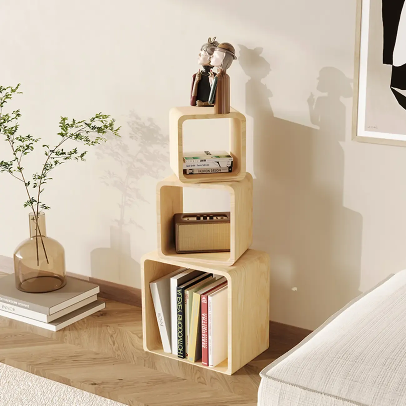 Modern Wooden Natural Open Back Cube Bookcase
