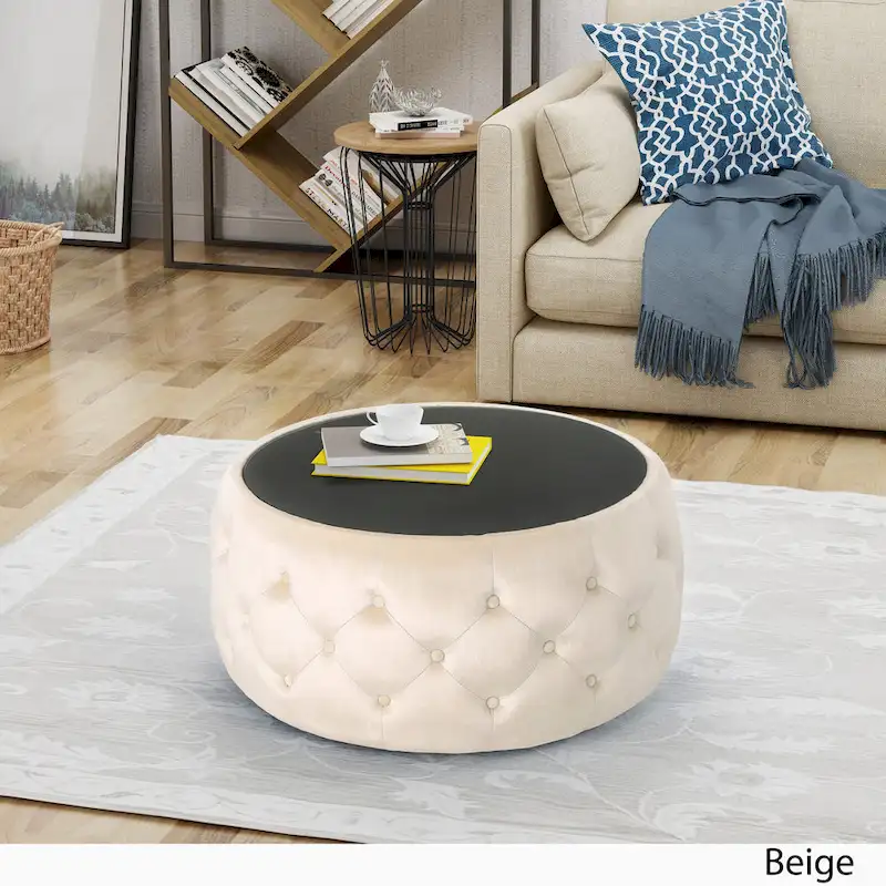 Chana Glam Velvet and Tempered Glass Coffee Table Ottoman by Christopher Knight Home