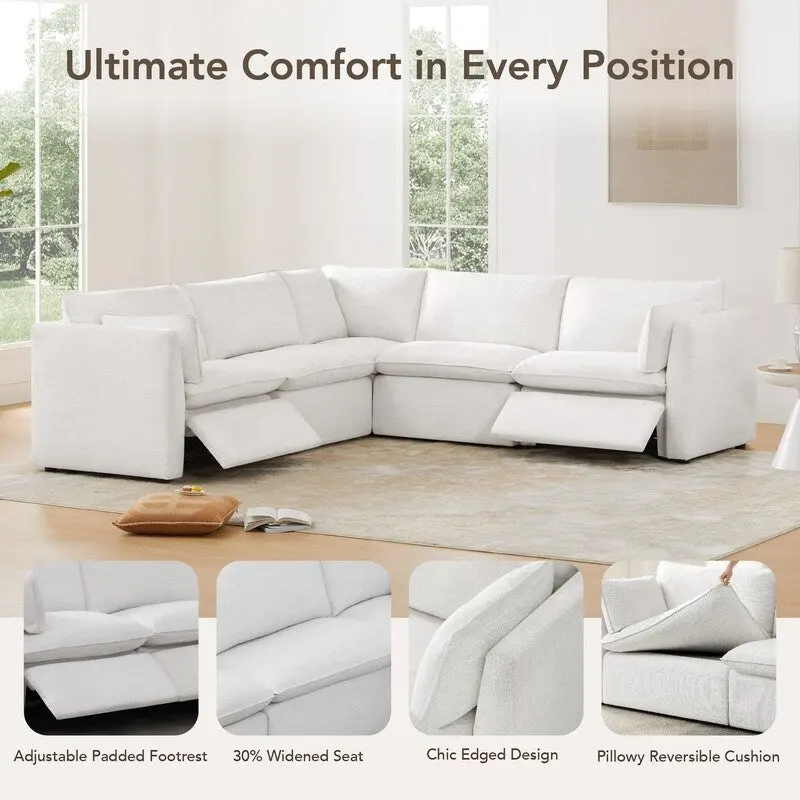 Cypress 141W L-shape Power Sectional Sofa Couch with Electric Footrests