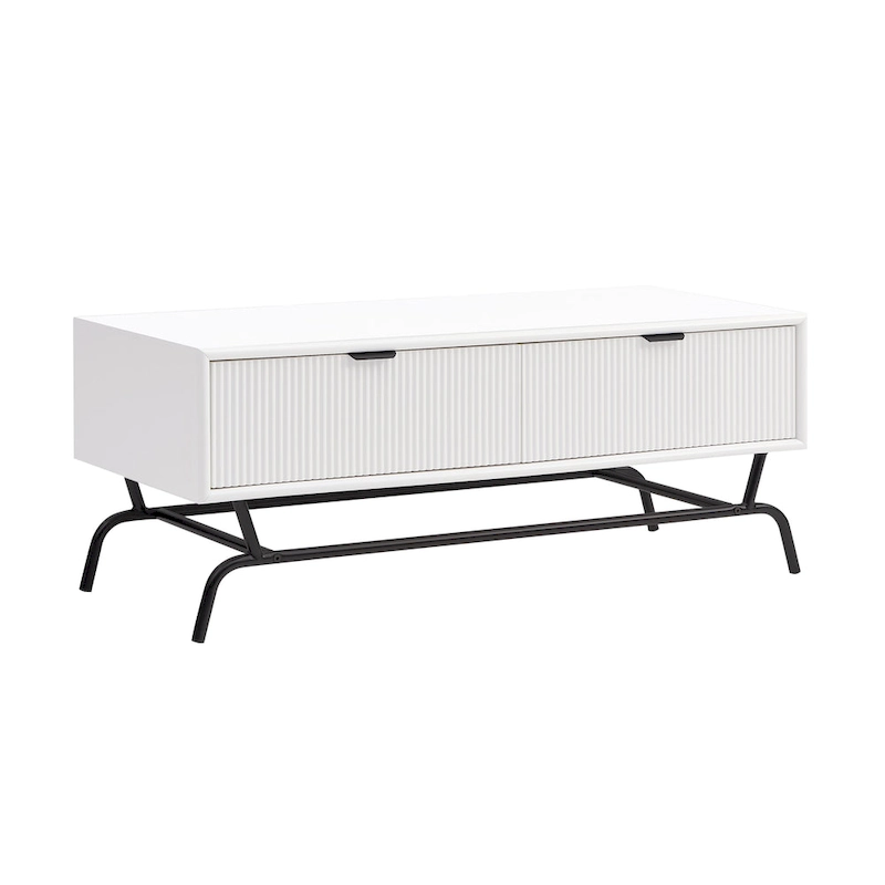 DH BASIC Modern 42-inch 2-Drawers Coffee Table with Metal Legs by Denhour