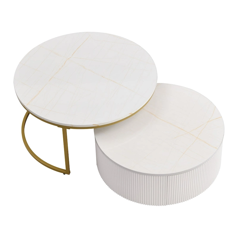 Modern Round Nesting Coffee Table Fluted with Drawer
