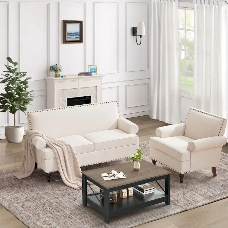 Beige Modern 31 Arm Chair with Nailheads