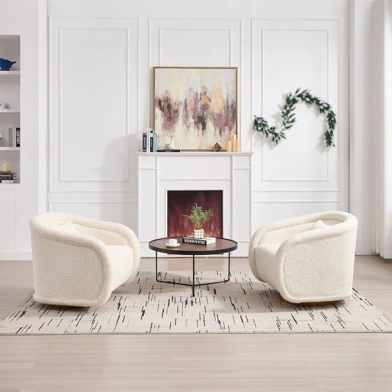 Swivel Accent Chair, 360-degree Swivel Barrel Chair with Velvet Fabric Upholstery, Comfy Pumpkin-Shaped Swivel Chair