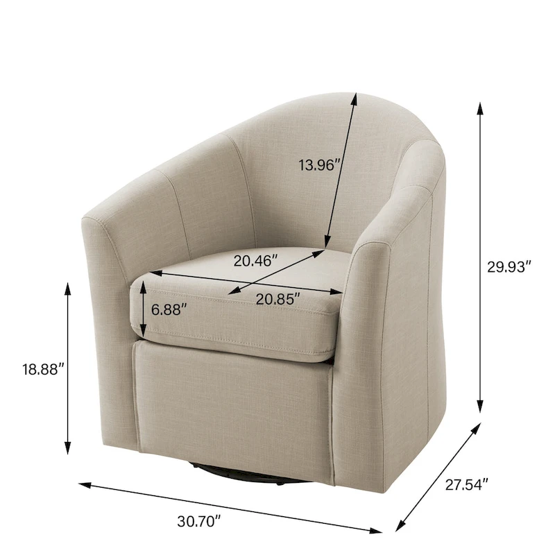 Swivel Accent Chair with Metal Base - 30.7W x 29.9H x 27.5D