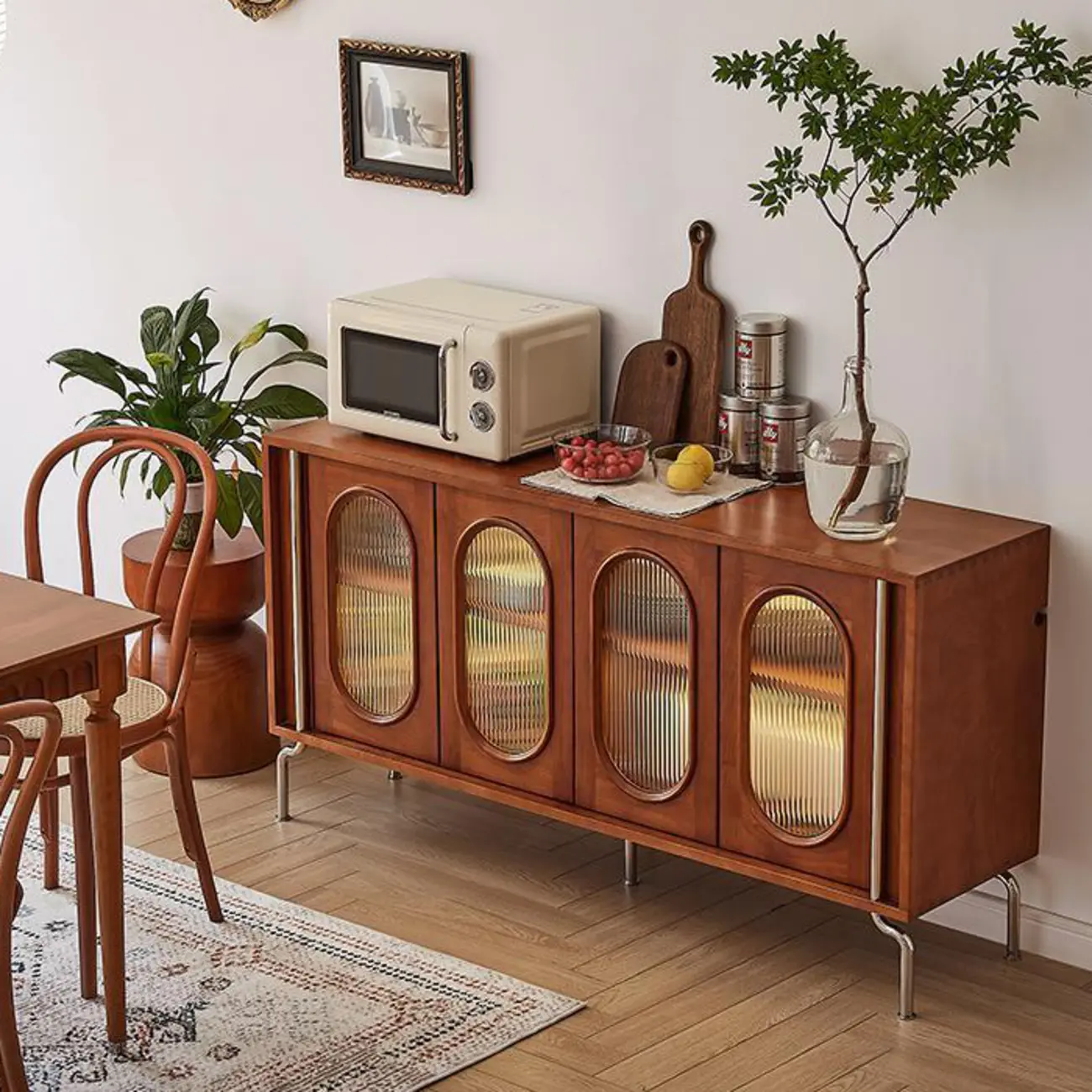 Modern Brown Wooden Sideboard with Adjustable Shelving