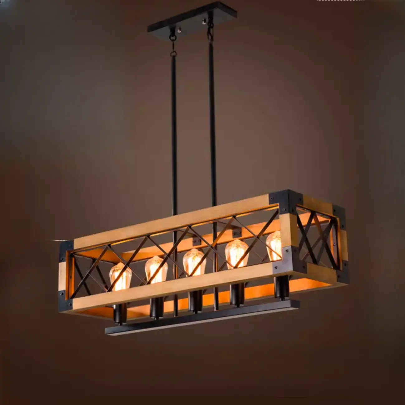 Industrial Black Metal Rectangle Kitchen Island Light