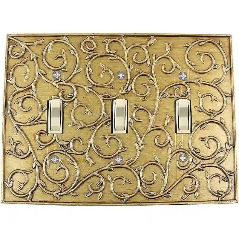Meriville French Scroll 3 Toggle Wallplate, Triple Switch Electrical Cover Plate