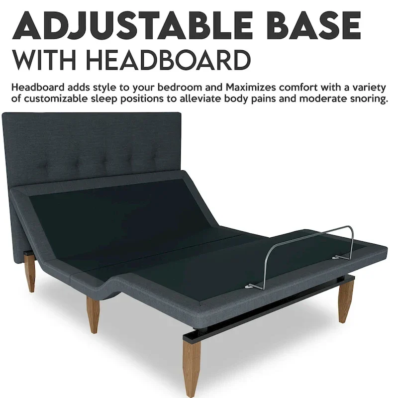 Onetan, Adjustable Bed Base with headboard, Wireless remote,Zero Gravity, Underbed Lighting, Grey