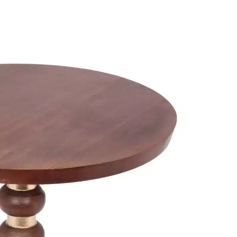 Brown Round Mango Wood End Table, Pedestal Base, Single