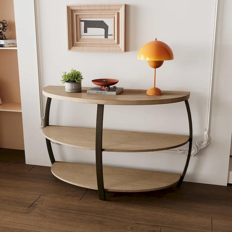 Oval Coffee Table, Industrial 2-Tier Elliptic Coffee Table