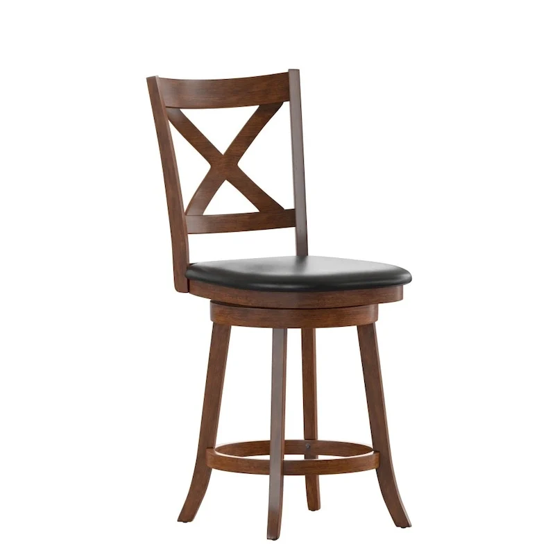 Modern Ladderback Wooden Upholstered Swivel Counter Height Stool