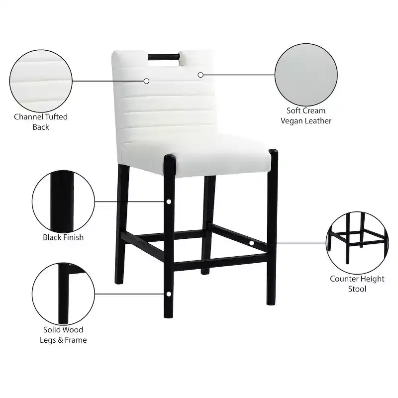 Meridian Furniture,Aimee Cream Vegan Leather Counter Stool